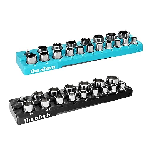 DURATECH Magnetic Socket Organizer Set, 1-2" Drive SAE&Metric Socket Holders Socket Trays for Tool Box and Tool Cart, Hold 35 Pieces Standard Size Soc