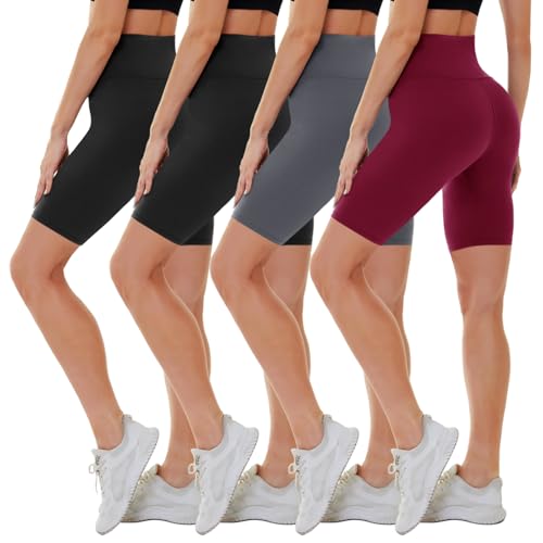 CAMPSNAIL 4 Pack Biker Shorts for Women High Waist - 5"-8" Tummy Control Soft Athletic Yoga Workout Running Gym Shorts 8 inch Large-X-Large Black*2-Da