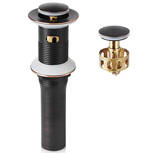 Oil Rubbed Bronze Pop Up Drain, Bathroom Vessel Lavatory Vanity Faucet Sink Detachable Basket Drain Stopper, ORB with Overflow Small Popup Cap Orb