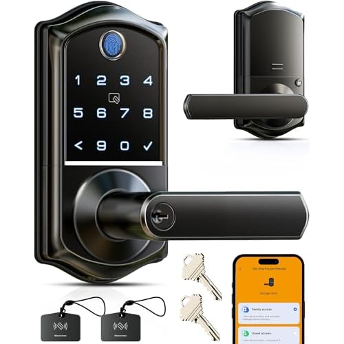 Veise VE019 Fingerprint Smart Lever Lock - APP Control, Keypad Door Lock with Handle, Keyless Entry for Front Door and Bedroom, Electronic Digital Kno