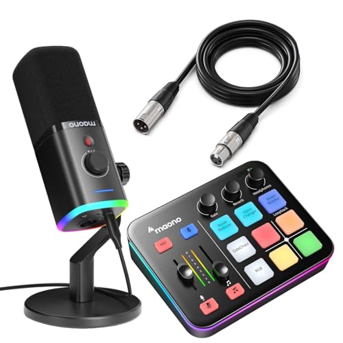 MAONO PD100X XLR-USB Gaming Microphone & Maonocaster G1 NEO & All in One Gaming Gear Bundle for Game Streamers（PD100X Black+G1 NEO+XLR-180