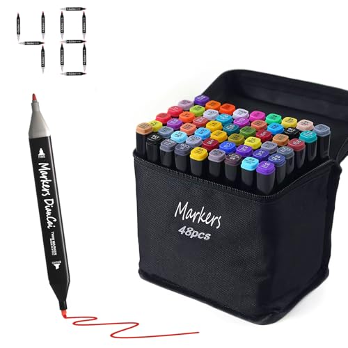 wyewye Alcohol Markers set 48 colors,Dual Tip Art Marker Permanent Alcohol Pen for Kids,Drawing Art Markers for Adults, Painting Marker for Drawing Jo