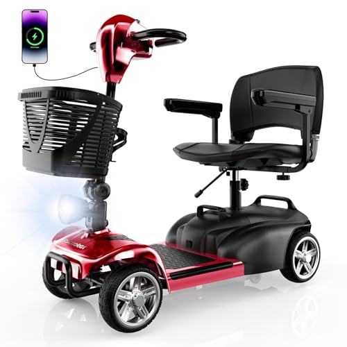 iScooter X-02 Mobility Scooter, Mobility Scooter for Seniors & Adults, Up to 300LBS, 4 Wheels Foldable Electric Wheelchair Device, LED Headlight, Bask