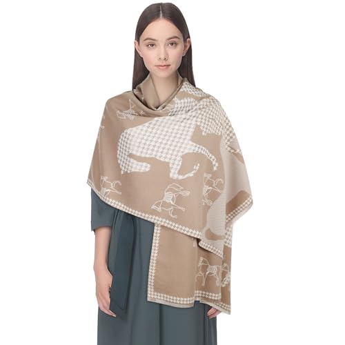 EXTREE Women's Scarf Pashmina Shawls and Wraps for Evening Dress Bridesmaid Wedding Bridal Winter Warm Long Large Scarves War Horse Houndstooth Camel