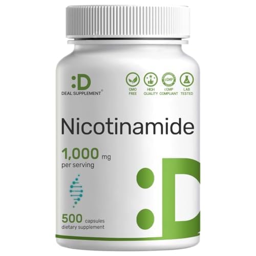 Vitamin B3 Nicotinamide 1,000mg Per Serving – 500 Capsules, Flush Free Niacin, Essential B3 – Supports Healthy Skin & Energy Production – Non-GM