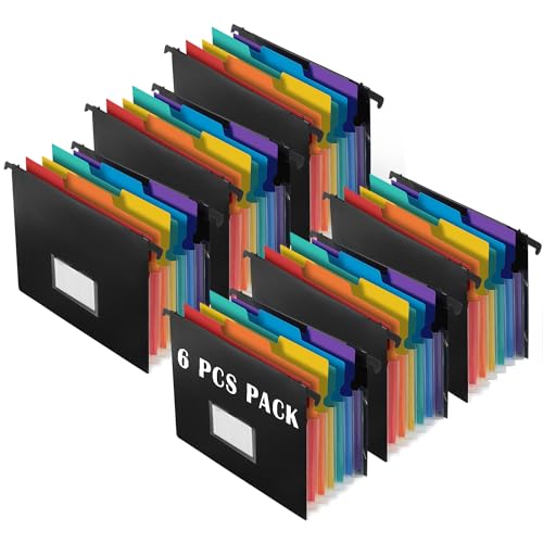 TRANBO 7-Pockets Hanging File Folder with Retractable Hooks for Filing Cabinet, Letter Size Expandable Accordion File Organizer with Elastic Band for