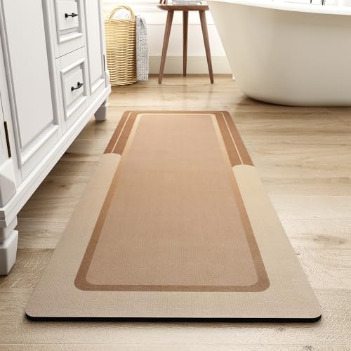 MontVoo-Bath Mat Rug Long Non Slip Super Absorbent Bathroom Runner Stain Resistant Quick Dry Thin Bathroom Mat Fit Under Door-24"x70",Brown Brown 24"x
