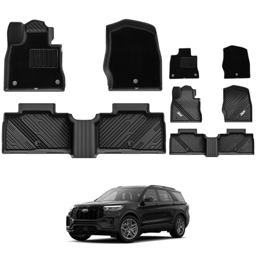 3W Floor Mats Compatible for 2020-2023 Ford Explorer with Front & Rear 2 Rows Carpet Mats on Top, TPE All-Weather Car Liners Including 1st and 2nd Row