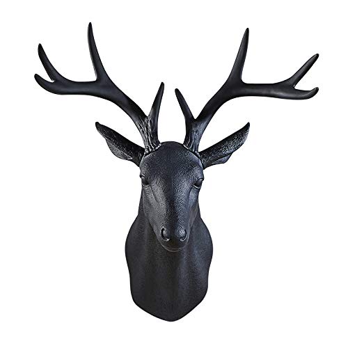 Notakia Wall Charmers Large Black Faux Deer Head Faux Taxidermy Animal Head Wall Decor - Handmade Farmhouse Decor - Rustic Wall Decor Deer Antlers Bla