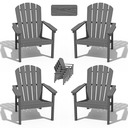 Stackable Adirondack Chair Set of 4, HDPE Outdoor Patio Chair - Durable and Space Saving, Suitable for Porches, Lawns or Garden, Grey Grey classic（4