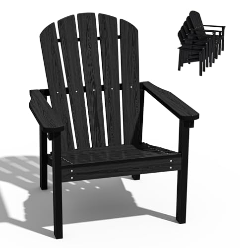 Stackable Adirondack Chair, HDPE Outdoor Patio Chair - Durable and Space Saving, Suitable for Porches, Lawns or Garden, Black