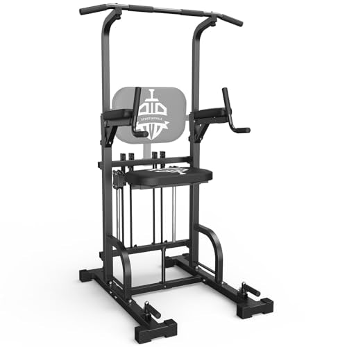 Sportsroyals Power Tower Pull Up Bar Station, 450LBS Stable Pull Up Dip Station for Home Gym Strength Training Equipment Multi