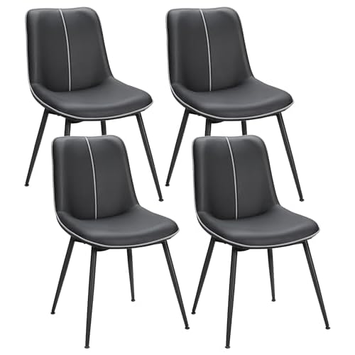 VASAGLE Leather Dining Chairs Set of 4, Comfortable Upholstered Seat Dining Room Chairs with Swivel Leveling Feet, Curved Backrest Kitchen Chair for L