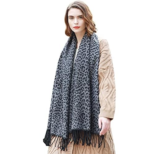 RIIQIICHY Scarfs for Women Fall Winter Scarves Pashmina Shawls and Wraps for Evening Dresses Grey Leopard Scarf