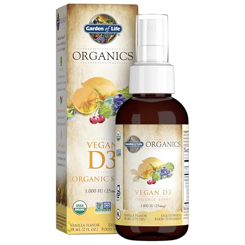 Garden of Life Organics Vegan Vitamin D3 for Women and Men, Liquid 1000 IU Per Spray, D3 Plus Omegas - Vanilla Flavor - 125 Servings - 2fl oz Liquid W