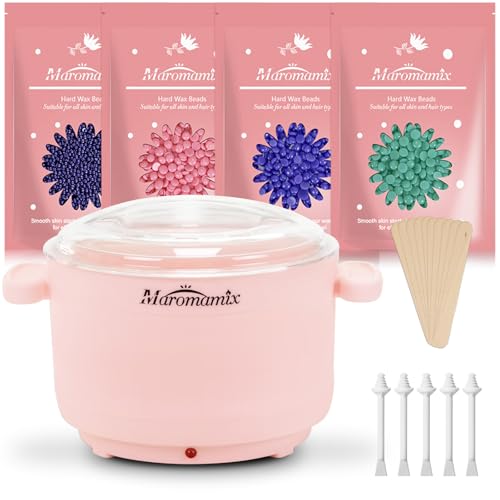 Waxing Kit -Silicone Wax Warmer for Hair Removal with 4 Packs of Hard Wax Beads, Portable Electric Silicone Wax Machine for Full Body Face Eyebrows Bi