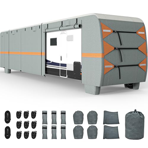 YITAHOME 37-40FT Upgraded Class A RV Cover Super Thick Waterproof Windproof Anti-UV Rip-Stop Motorhome Covers with 2 Long Straps 4 Tire Covers