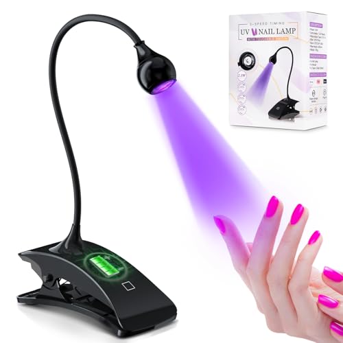 AORAEM UV Nail Lamp 3W Rechargeable Gooseneck UV Light for Gel Nails Touch Flash Cure Lamp Nail Dryer with Clamp, Portable LED Gel Light 3 Level Timin