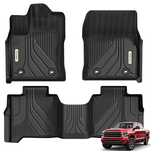 YITAMOTOR Floor Mats Fit for Toyota Tundra CrewMax Cab 2022-2025, Custom Fit Tundra Car Mats, All-Weather TPE Front and Rear Row Floor Liners, Black 2