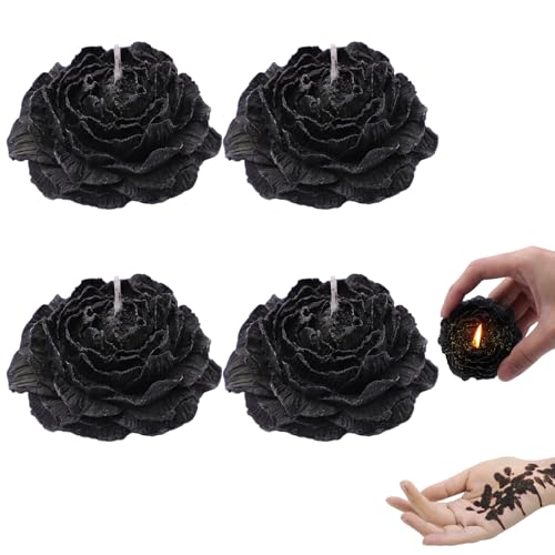Valentine's Day 4 Pcs Low Temperature Candles Glitter Black Peony Flower Home Scented Candle Kit Pure Natural Soybean Oil Candle Aromatherapy Romantic
