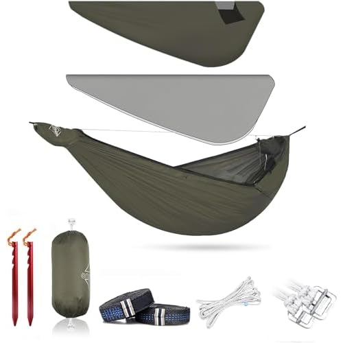 Onewind Airstream Camping Hammock with Mosquito Net and Windsock, Portable Hammock with Tree Straps and Bugnet for Winter Camping, Hiking, Backpacking