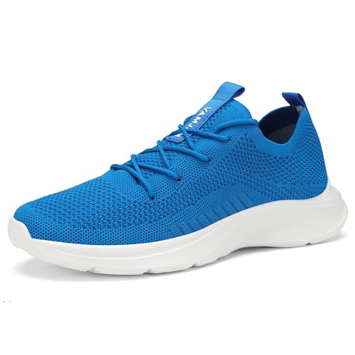 VAMJAM Men's Running Shoes Fashion Sneakers Lightweight Breathable Flying Knitting Lace Up Mesh Walking Shoes Workout Casual Sports Shoes 8 Blue022