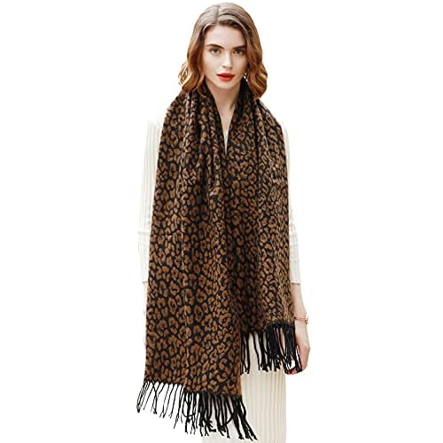 RIIQIICHY Scarfs for Women Fall Winter Scarves Pashmina Shawls and Wraps for Evening Dresses Brown Leopard Scarf