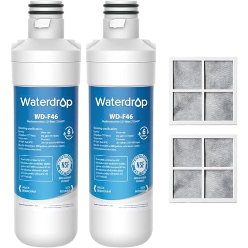 Waterdrop LT1000PC ADQ747935 Refrigerator Water Filter and Air Filter, Replacement for LG® LT1000P®, LMXS28626S, LFXS26973S, LFXS26596S, LFXS28596S,