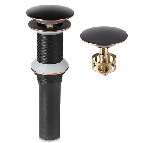 Oil Rubbed Bronze Detachable Basket Pop Up Sink Drain, Vanity Bathroom Vessel Lavatory Faucet Drain Stopper, ORB Without Overflow Big Popup Cap Orb