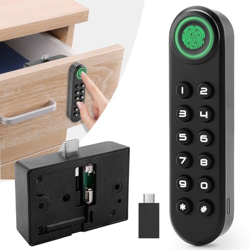 Fingerprint Cabinet Lock, Smart Electronic Cabinet Locks, Combination Password Drawer Lock with USBKEY Suitable for Office Cabinet, Wardrobes, Liquor,