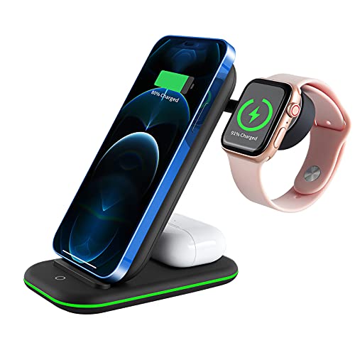 Wireless Charger, 3 in 1 Wireless Charging Stand for Phone 14-13-12-11-Pro-Pro Max-XR-Xs Max, Watch Series, Earbuds-Black