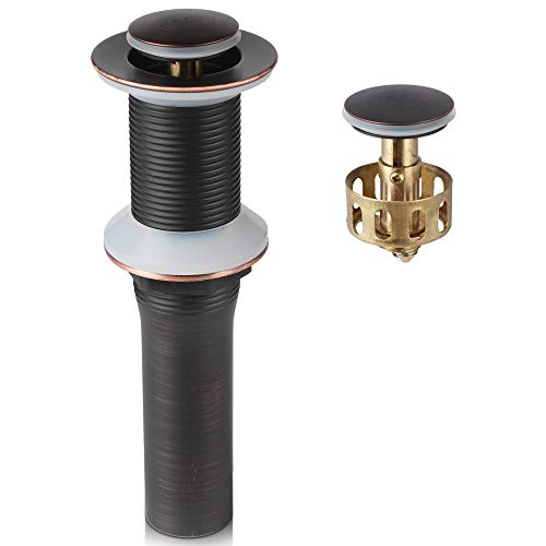 Oil Rubbed Bronze Pop Up Drain with Detachable Basket, Bathroom Vessel Lavatory Vanity Faucet Sink Drain Stopper, ORB Without Overflow Small Popup Cap