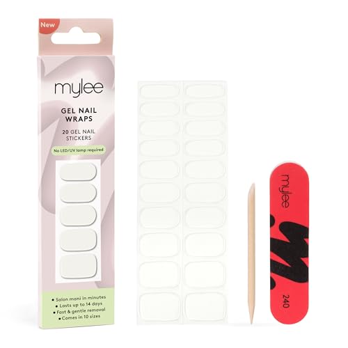 Mylee Gel Nail Wraps [Clear As Day] – 10 Pre-Cured Gel Stickers for Instant Mani – No Lamp Needed, Chip-Resistant, Glossy Finish, Lasts Up to 14 D