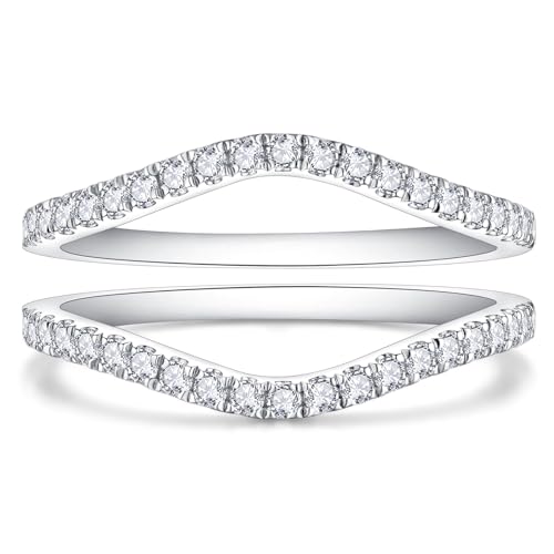 YODEWA Curved Moissanite Wedding Bands for Women, Thin Ring Enhancers and Wraps, Stackable Half Eternity Band, Fake Diamond Sterling Silver Ring 1.3mm