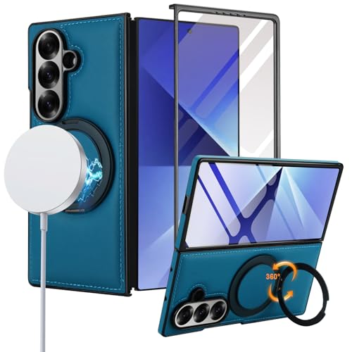 for Samsung Galaxy Z Fold 7 Case with Magnetic Ring Holder, 360 Rotating Bracket, Built-in Front Screen Protector, Slim Anti-Drop Shockproof Case.(Blu