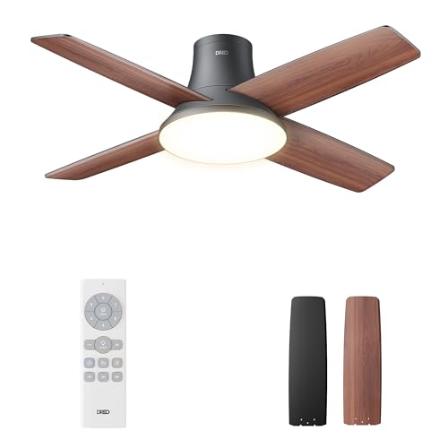 Dreo Ceiling Fans with Lights, 44'' Low Profile Black Ceiling Fan with Remote Control for Bedroom, 6-Level Dimmable Lighting & 5-Color Tone, 6 Speeds,