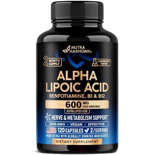 Alpha Lipoic Acid 600mg - ALA Supplement Antioxidant for Nerve, Energy & Metabolism Support - Extra Strength with Benfotiamine, B1 & B12 - Lab Tested,
