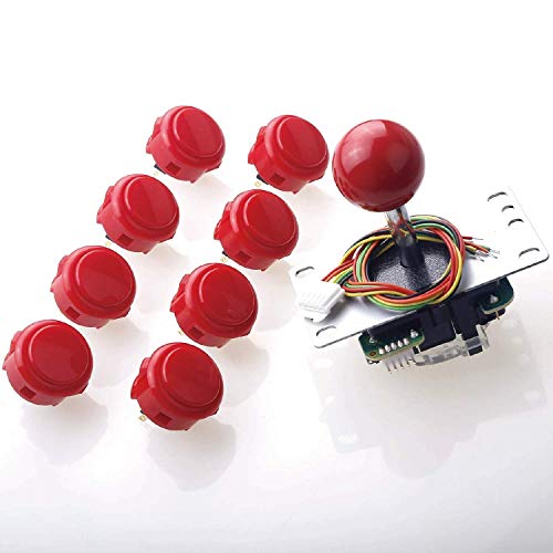 Sanwa JLF-TP-8YT Joystick & 8X OBSF-30 Buttons Kit (Red) – Arcade Joystick and Push Button Set for Custom Controllers & Fightsticks, Arcade Machines