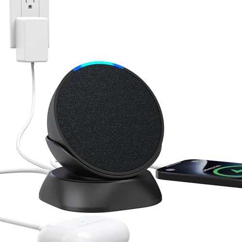 PlusAcc Stand for Pop with USB-C and USB-A Charging Ports, Table Holder Base Station for Charge Cellphones and Earbuds, Non-Slip Base (Black)