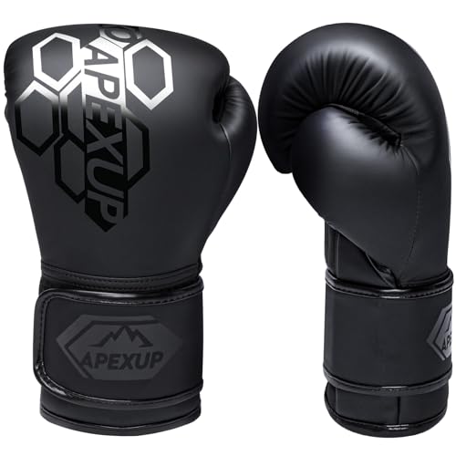 APEXUP Boxing Gloves Men Women, Pro Training Sparring, Heavy Bag Gloves for MMA Kickboxing Muay Thai 12 OZ Black