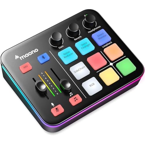 MAONO Gaming Audio Mixer, Audio Interface with Pro-preamp, RGB, Bluetooth, 48V Phantom Power for Live Streaming, Podcasting, Content Create, Gaming Ma