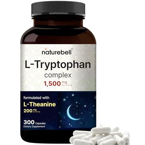 NatureBell L Tryptophan 1300mg with L Theanine 200mg, 300 Capsules | Active Free Form, Plant Based Supplement – Calm Formula, Supports Relaxation �