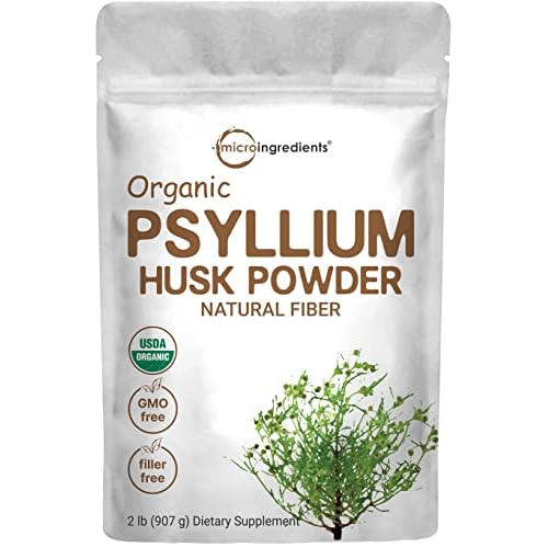 Micro Ingredients Organic Psyllium Husk Powder, 2lbs (32oz) | Daily Soluble Fiber Supplement | India Origin | Natural Prebiotics & Probiotics | Suppor