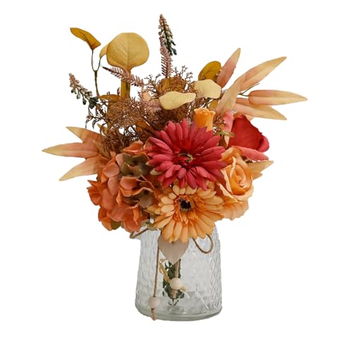 Autumn Artificial Flower Bouquet in Vase, Fall Silk Flower Arrangement, Faux Floral Centerpiece for Home Decor, Table Centerpiece for Autumn, Living R