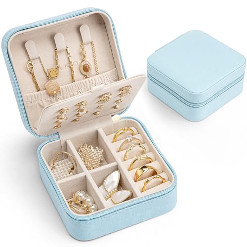 Vlando Travel Jewelry Case with 16 Earring Plates,Small Travel Jewelry Organizer Box,Portable Display Storage Box For Rings Earrings Necklaces,Gift fo