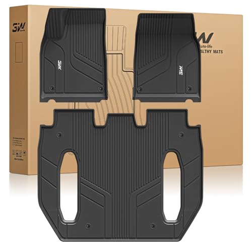 3W Floor Mats Fit for Tesla Model X 6 Seat 2021-2025 All Weather TPE Custom Fit Floor Liners for 1-3 Rows Full Set Car Mats Black 5) Model X 21-25|Flo