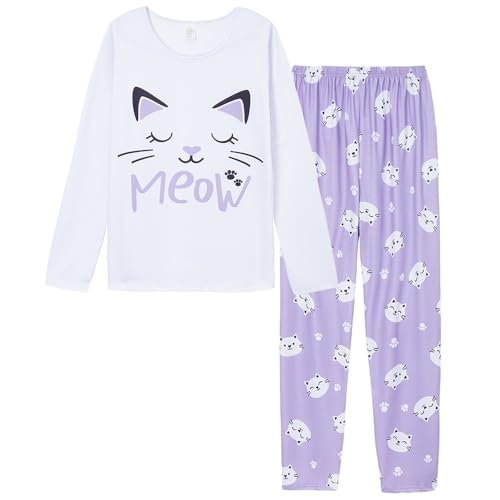 YIJIU Women's Sleepwear Long Sleeve Top and Pants Pajama Set Panda Print Nighty Small Purple