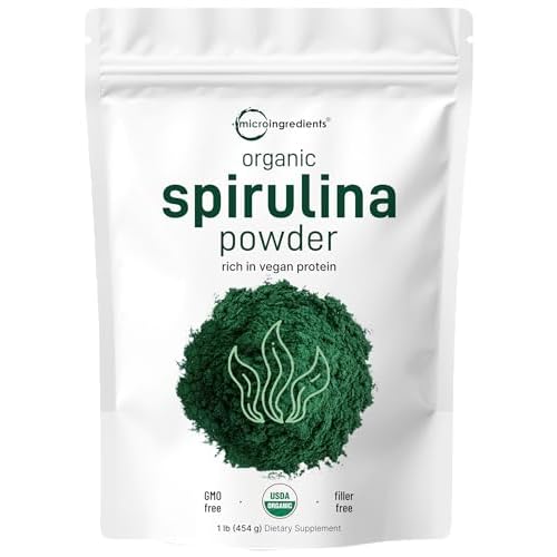 Micro Ingredients Organic Spirulina Powder, 1lb | Blue-Green Algae, Rich in Vegan Protein, Vitamins & Minerals | Source of Natural Chlorophyll & Enzym