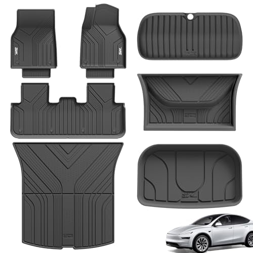 3W 7 Pcs Floor Mats and Boot Liner Fit for Tesla Model Y Juniper 2025 2026 New, Thorex™ All Weather Dog Friendly Full Coverage Car liners & Trunk Ma
