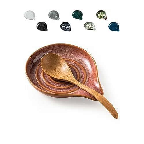LAUCHUH Spoon Rest for Kitchen Counter, 5" Ceramic Spoon Holder for Stove Top Large Utensil Rest Farmhouse Kitchen Decor for Ladle, Cooking Spoons, Sp